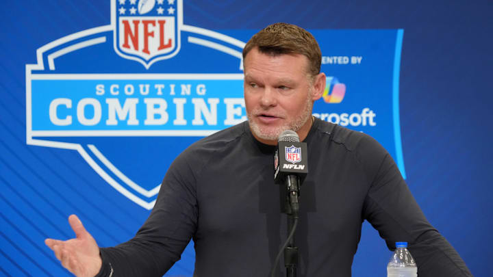 Feb 25, 2025; Indianapolis, IN, USA; Indianapolis Colts general manager Chris Ballard speaks during the NFL Scouting Combine at the Indiana Convention Center. Mandatory Credit: Kirby Lee-Imagn Images Feb 25, 2025; Indianapolis, IN, USA; Indianapolis Colts general manager Chris Ballard speaks during the NFL Scouting Combine at the Indiana Convention Center. Mandatory Credit: Kirby Lee-Imagn Images