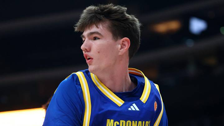 Mar 31, 2026; Glendale, AZ, USA; Quinn Costello (8) during the McDonalds All American Boys Game at Desert Diamond Arena. Mandatory Credit: Mark J. Rebilas-Imagn Images