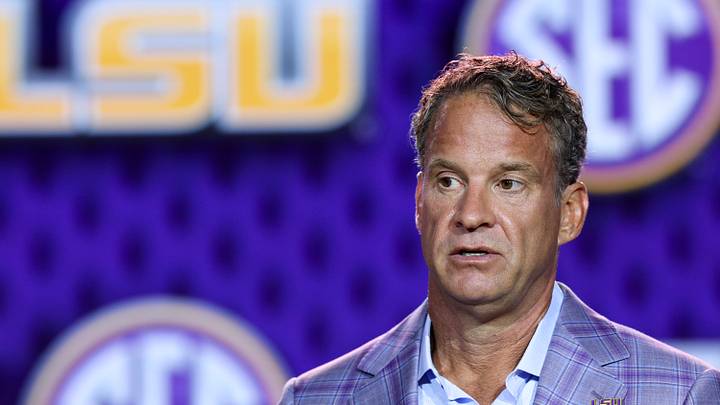 Jul 23, 2026; Tampa, FL, USA; LSU Tigers head coach Lane Kiffin speaks to the press during SEC Football Kickoff Media Day at the Tampa Marriott. Mandatory Credit: Nathan Ray Seebeck-Imagn Images