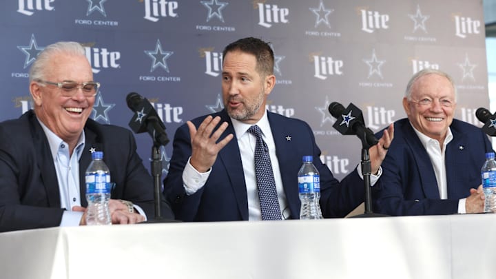 Dallas Cowboys CEO Stephen Jones, head coach Brian Schottenheimer and owner Jerry Jones speak to the media Dallas Cowboys CEO Stephen Jones, head coach Brian Schottenheimer and owner Jerry Jones speak to the media