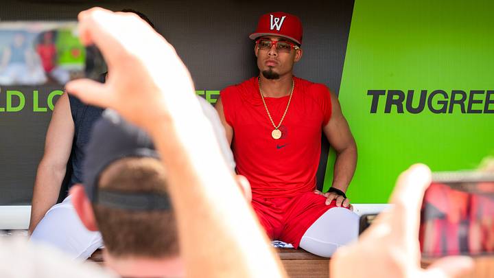 Red Sox top prospect Franklin Arias meets with media inside the home dugout at Polar Park on July 24, 2026 after he was promoted to Triple-A Worcester from Double-A Portland. Red Sox top prospect Franklin Arias meets with media inside the home dugout at Polar Park on July 24, 2026 after he was promoted to Triple-A Worcester from Double-A Portland.