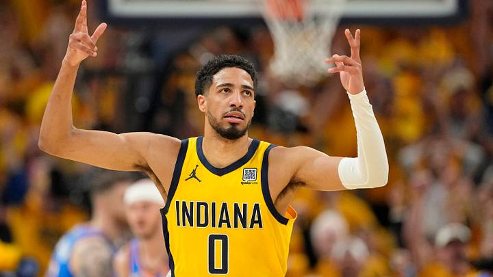 Indiana Pacers guard Tyrese Haliburton (0) celebrates