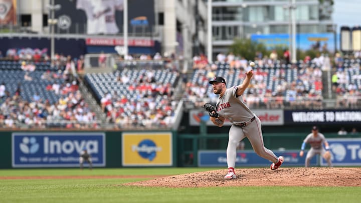 Jul 6, 2025; Washington, District of Columbia, USA; Boston Red Sox starting pitcher Garrett Crochet (35) throws a pitch against the Washington Nationals during the fifth inning at Nationals Park. Mandatory Credit: Rafael Suanes-Imagn Images Jul 6, 2025; Washington, District of Columbia, USA; Boston Red Sox starting pitcher Garrett Crochet (35) throws a pitch against the Washington Nationals during the fifth inning at Nationals Park. Mandatory Credit: Rafael Suanes-Imagn Images