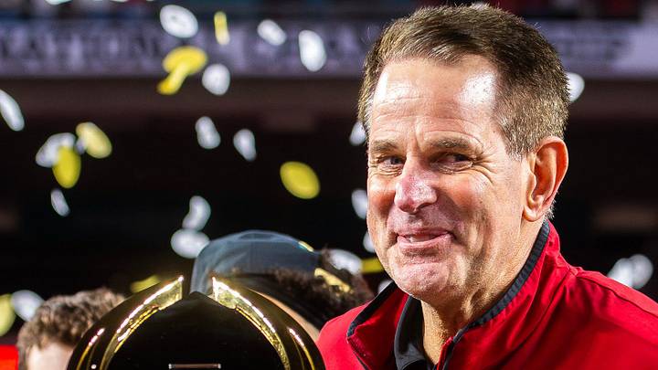 Indiana Head Coach Curt Cignetti smiles on the podium after the College Football Playoff National Championship college football game at Hard Rock Stadium in Miami Gardens on Monday, Jan. 19, 2026. Indiana Head Coach Curt Cignetti smiles on the podium after the College Football Playoff National Championship college football game at Hard Rock Stadium in Miami Gardens on Monday, Jan. 19, 2026.