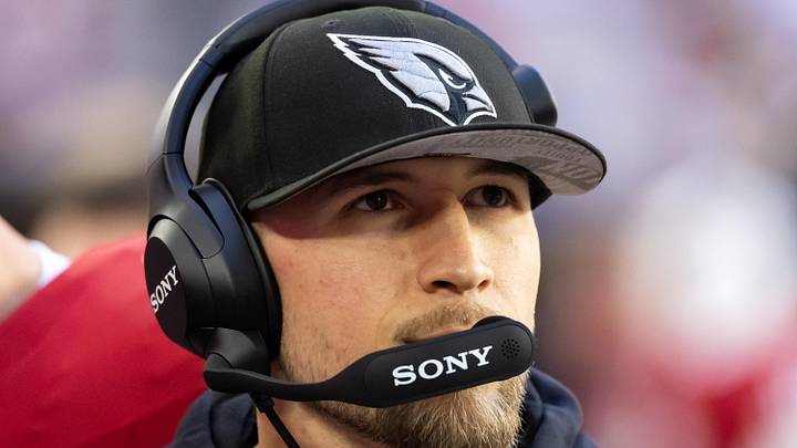 Dec 7, 2025; Glendale, Arizona, USA; Arizona Cardinals defensive coordinator Nick Rallis against the Los Angeles Rams at State Farm Stadium. Mandatory Credit: Mark J. Rebilas-Imagn Images