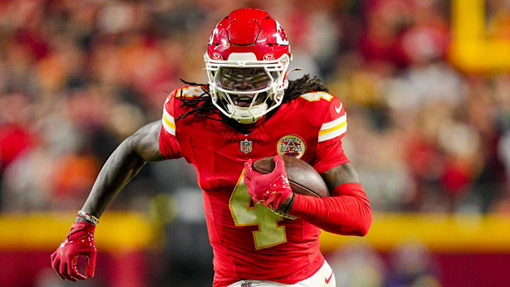 Oct 27, 2025; Kansas City, Missouri, USA; Kansas City Chiefs wide receiver Rashee Rice (4) runs with the ball during the second half against the Washington Commanders at GEHA Field at Arrowhead Stadium. Mandatory Credit: Jay Biggerstaff-Imagn Images Oct 27, 2025; Kansas City, Missouri, USA; Kansas City Chiefs wide receiver Rashee Rice (4) runs with the ball during the second half against the Washington Commanders at GEHA Field at Arrowhead Stadium. Mandatory Credit: Jay Biggerstaff-Imagn Images