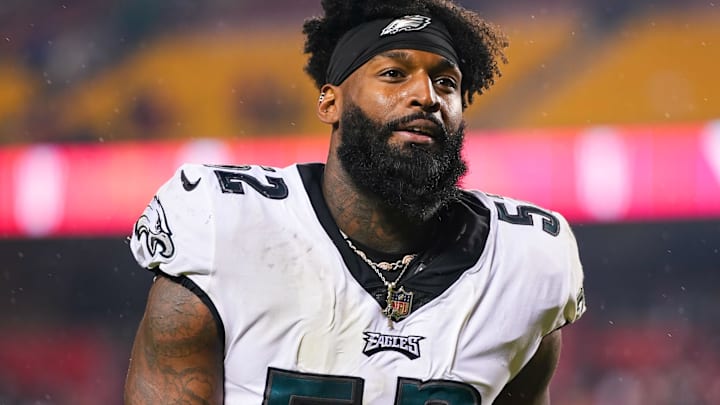 Nov 20, 2023; Kansas City, Missouri, USA; Philadelphia Eagles linebacker Zach Cunningham (52) leaves the field after defeating the Kansas City Chiefs at GEHA Field at Arrowhead Stadium. Mandatory Credit: Jay Biggerstaff-Imagn Images Nov 20, 2023; Kansas City, Missouri, USA; Philadelphia Eagles linebacker Zach Cunningham (52) leaves the field after defeating the Kansas City Chiefs at GEHA Field at Arrowhead Stadium. Mandatory Credit: Jay Biggerstaff-Imagn Images