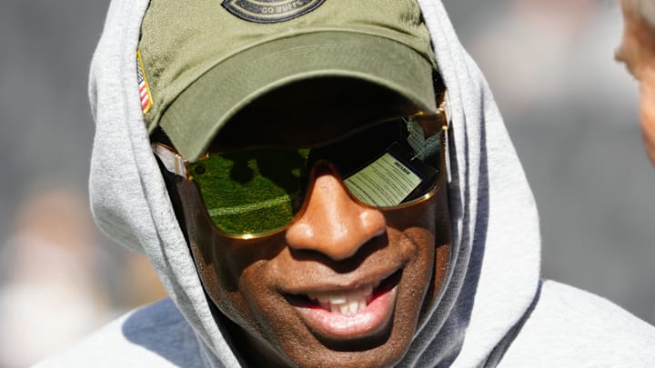 Nov 11, 2023; Boulder, Colorado, USA; Colorado Buffaloes head coach Deion Sanders before the game against the Arizona Wildcats at Folsom Field. Nov 11, 2023; Boulder, Colorado, USA; Colorado Buffaloes head coach Deion Sanders before the game against the Arizona Wildcats at Folsom Field.