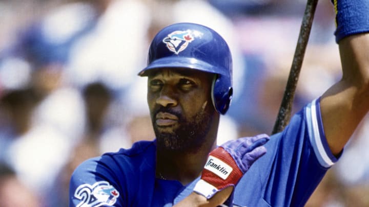 Toronto Blue Jays outfielder Joe Carter on deck during the 1996 season at the Skydome. 