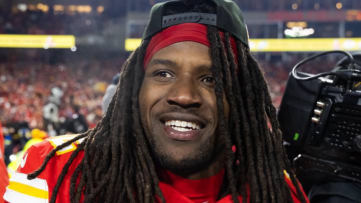 Jan 26, 2025; Kansas City, MO, USA; Kansas City Chiefs linebacker Nick Bolton (32) celebrates after defeating the Buffalo Bills in the AFC Championship game at GEHA Field at Arrowhead Stadium. Mandatory Credit: Mark J. Rebilas-Imagn Images