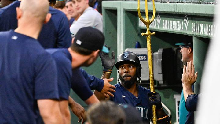 Sep 1, 2026; Boston, Massachusetts, USA; Seattle Mariners left fielder Randy Arozarena (56) celebrates after hitting a three run home run against the Boston Red Sox during the second inning at Fenway Park. Mandatory Credit: Eric Canha-Imagn Images Sep 1, 2026; Boston, Massachusetts, USA; Seattle Mariners left fielder Randy Arozarena (56) celebrates after hitting a three run home run against the Boston Red Sox during the second inning at Fenway Park. Mandatory Credit: Eric Canha-Imagn Images