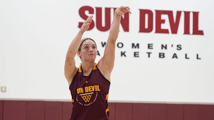 Marley Washenitz shoots a free throw as Arizona State University's women's basketball practices at Weatherup Center on Oct. 29, 2025, in Tempe.
