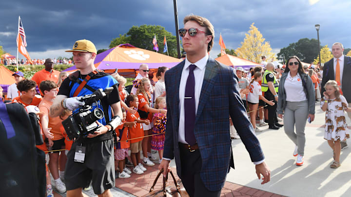 The Clemson Tigers played the Appalachian State Mountaineers in college football Saturday, Sept. 7, 2024. Clemson quarterback Cade Klubnik (2) arrives to the game during Tiger Walk. The Clemson Tigers played the Appalachian State Mountaineers in college football Saturday, Sept. 7, 2024. Clemson quarterback Cade Klubnik (2) arrives to the game during Tiger Walk.