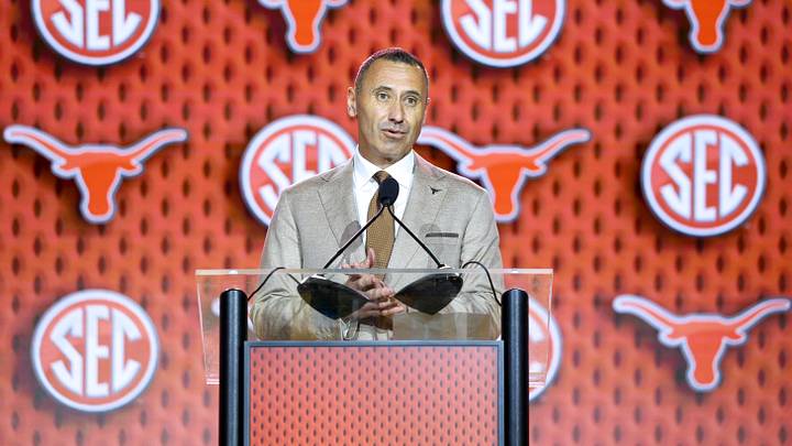 Texas Longhorns head coach Steve Sarkisian speaks to the press during SEC Football Kickoff Media Day at the Tampa Marriott. Texas Longhorns head coach Steve Sarkisian speaks to the press during SEC Football Kickoff Media Day at the Tampa Marriott.