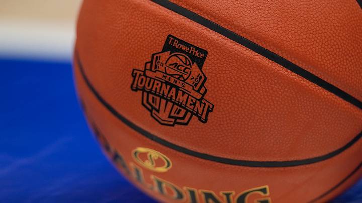 Mar 11, 2026; Charlotte, NC, USA; Official ball of the ACC Tournament logo during games at the Spectrum Center. Mandatory Credit: Jim Dedmon-Imagn Images Mar 11, 2026; Charlotte, NC, USA; Official ball of the ACC Tournament logo during games at the Spectrum Center. Mandatory Credit: Jim Dedmon-Imagn Images