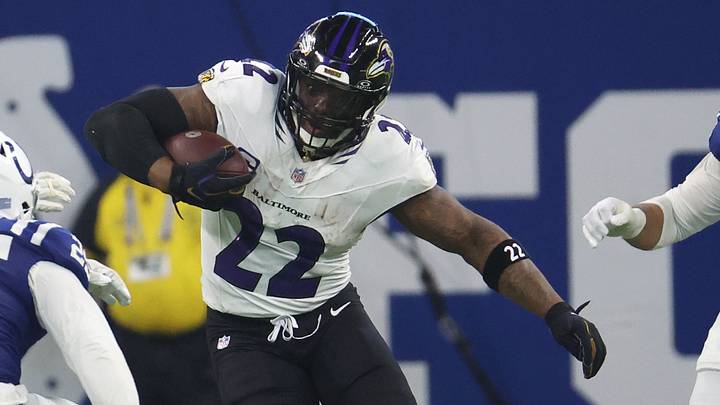 Sep 13, 2026; Indianapolis, Indiana, USA; Baltimore Ravens running back Derrick Henry (22) runs with the ball against the Indianapolis Colts during the second half at Lucas Oil Stadium. Mandatory Credit: Trevor Ruszkowski-Imagn Images Sep 13, 2026; Indianapolis, Indiana, USA; Baltimore Ravens running back Derrick Henry (22) runs with the ball against the Indianapolis Colts during the second half at Lucas Oil Stadium. Mandatory Credit: Trevor Ruszkowski-Imagn Images