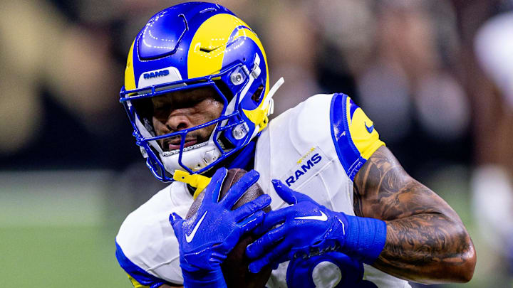 Dec 1, 2024; New Orleans, Louisiana, USA;  Los Angeles Rams running back Kyren Williams (23) during warms up against the New Orleans Saints at Caesars Superdome. Mandatory Credit: Stephen Lew-Imagn Images