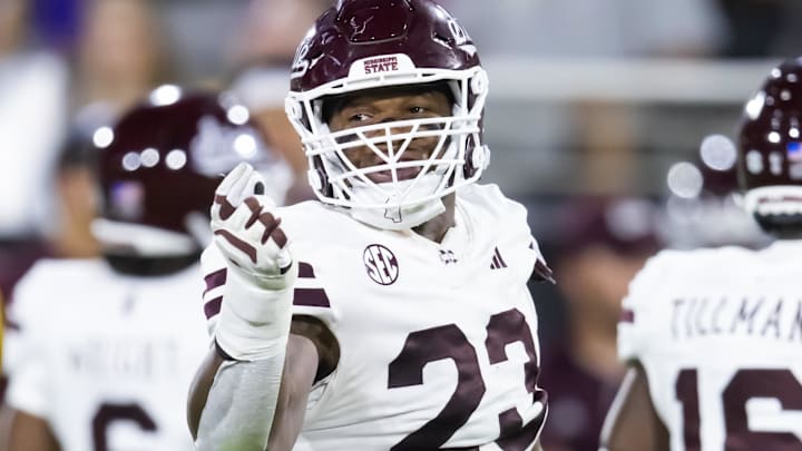 Sep 7, 2024; Tempe, Arizona, USA; Mississippi State Bulldogs defensive lineman Trevion Williams (23) against the Arizona State Sun Devils at Mountain America Stadium. Mandatory Credit: Mark J. Rebilas-Imagn Images