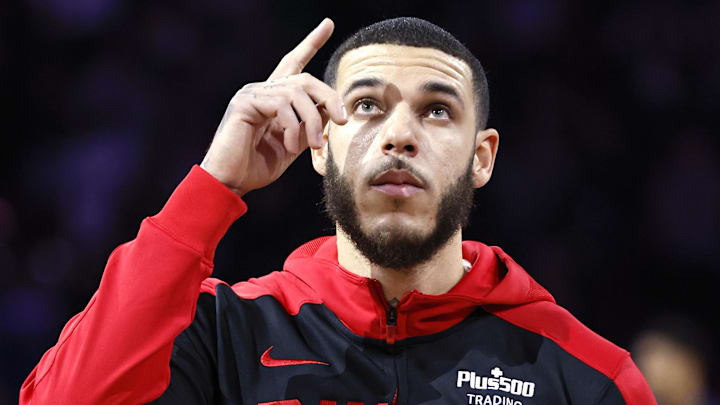 Oct 16, 2024; Chicago, Illinois, USA; Chicago Bulls guard Lonzo Ball (2) reacts before a game against the Minnesota Timberwolves at United Center. Mandatory Credit: Kamil Krzaczynski-Imagn Images
