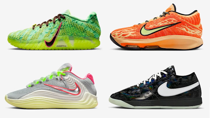 Four of the five Halloween-inspired Nike basketball shoes dropping this month.