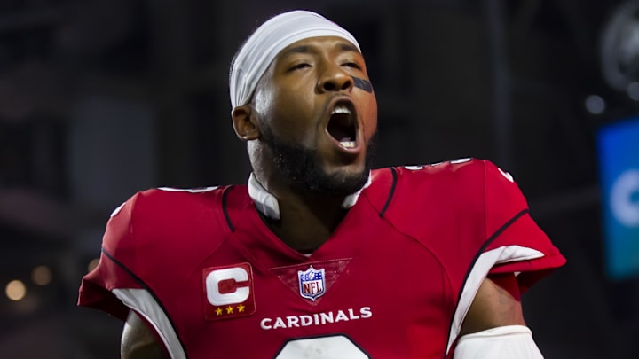 Dec 12, 2022; Glendale, Arizona, USA; Arizona Cardinals safety Budda Baker (3) reacts against the