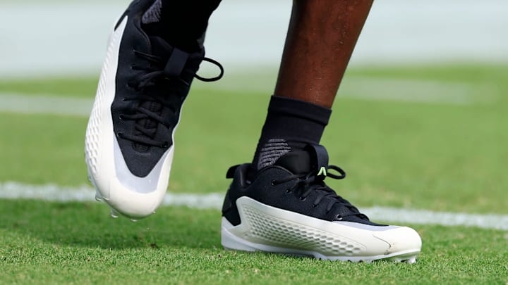 Jacksonville Jaguars wide receiver Travis Hunter wears the adidas Anthony Edwards 1 cleats.