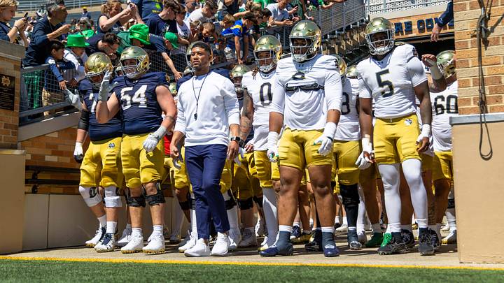 Apr 25, 2026; Notre Dame, IN, USA; Notre Dame Fighting Irish head coach Marcus Freeman waits in the tunnel before the Blue-Gold game at Notre Dame Stadium. Mandatory Credit: Michael Caterina-Imagn Images Apr 25, 2026; Notre Dame, IN, USA; Notre Dame Fighting Irish head coach Marcus Freeman waits in the tunnel before the Blue-Gold game at Notre Dame Stadium. Mandatory Credit: Michael Caterina-Imagn Images