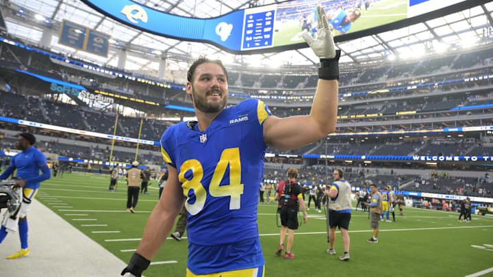 Nov 2, 2025; Inglewood, California, USA; Los Angeles Rams tight end Colby Parkinson (84) leaves the field following a game against the New Orleans Saints at SoFi Stadium. Mandatory Credit: Jayne Kamin-Oncea-Imagn Images Nov 2, 2025; Inglewood, California, USA; Los Angeles Rams tight end Colby Parkinson (84) leaves the field following a game against the New Orleans Saints at SoFi Stadium. Mandatory Credit: Jayne Kamin-Oncea-Imagn Images