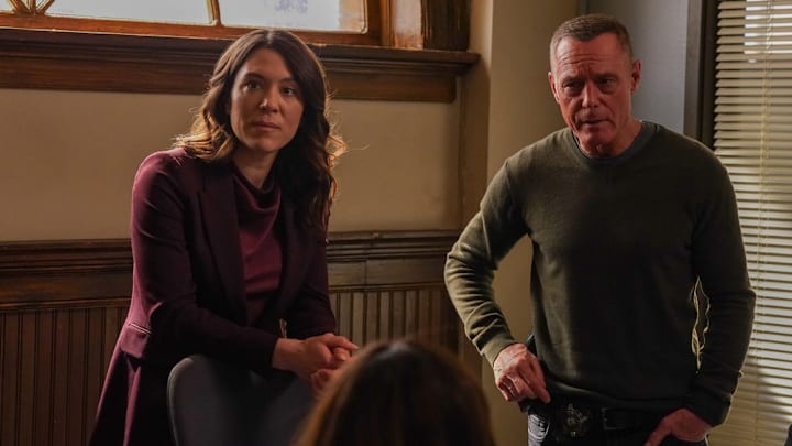 CHICAGO P.D. -- "Open Casket" Episode 12021 -- Pictured: (l-r) Sara Bues as Asa Chapman, Jason Beghe as Sgt. Hank Voight -- (Photo by: Elizabeth Sisson/NBC)