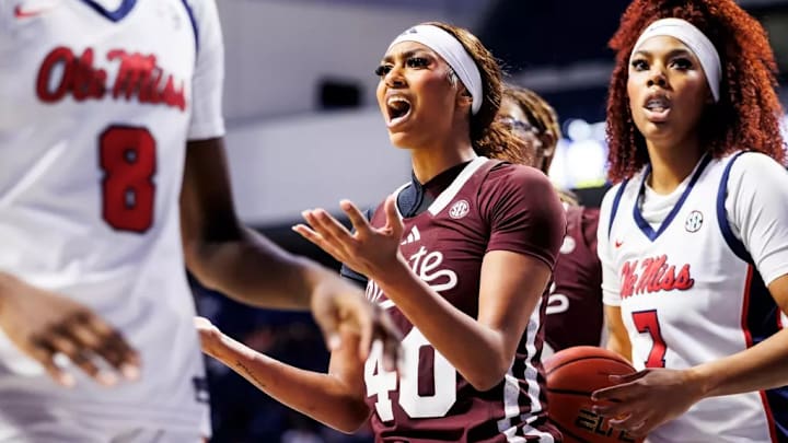 Mississippi State Forward Madison Francis (#40) during the game between the Ole Miss Rebels and the Mississippi State Bulldogs at the Sandy and John Black Pavilion in Oxford, MS. Mississippi State Forward Madison Francis (#40) during the game between the Ole Miss Rebels and the Mississippi State Bulldogs at the Sandy and John Black Pavilion in Oxford, MS.