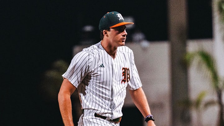 Miami Hurricanes pitcher AJ Ciscar against the Florida Gators