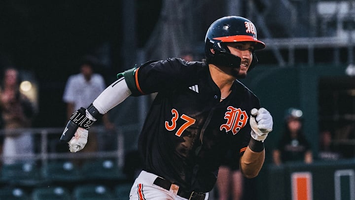 Miami freshman Alonso Alvarez after a hit against FAU 