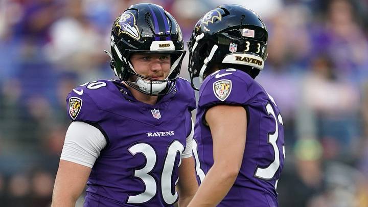 Aug 28, 2026; Baltimore, Maryland, USA; Baltimore Ravens kicker Tyler Loop (33) is greeted by holder Ryan Eckley (30) after making a field goal during the second quarter against the Washington Commanders at M&T Bank Stadium. Mandatory Credit: Mitch Stringer-Imagn Images Aug 28, 2026; Baltimore, Maryland, USA; Baltimore Ravens kicker Tyler Loop (33) is greeted by holder Ryan Eckley (30) after making a field goal during the second quarter against the Washington Commanders at M&T Bank Stadium. Mandatory Credit: Mitch Stringer-Imagn Images