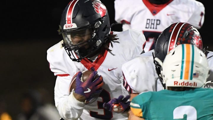 Belton-Honea Path (BHP) (12-1) took on Mountain View Prep (12-0) in the South Carolina High School AAA semifinal at Hillcrest High School on Dec. 6, 2024. Belton-Honea Path won the game 30-22. Belton-Honea Path High senior Marquise Henderson (3) with the ball.