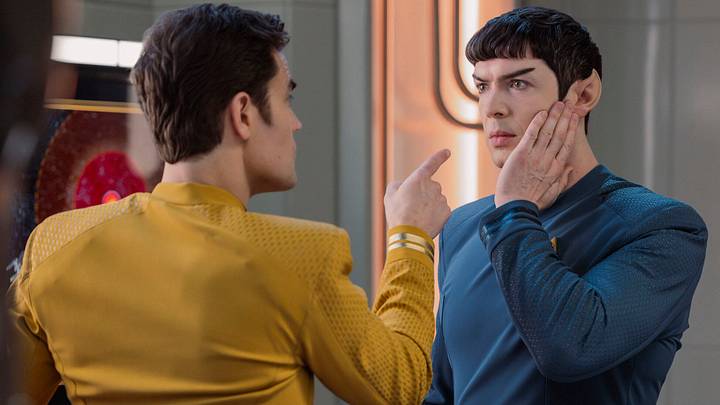 (L-R): Paul Wesley as James T. Kirk and Ethan Peck as Spock in season 4, episode 3, of Star Trek: Strange New Worlds streaming on Paramount+, 2026. Photo Credit: Jan Thijs/Paramount+