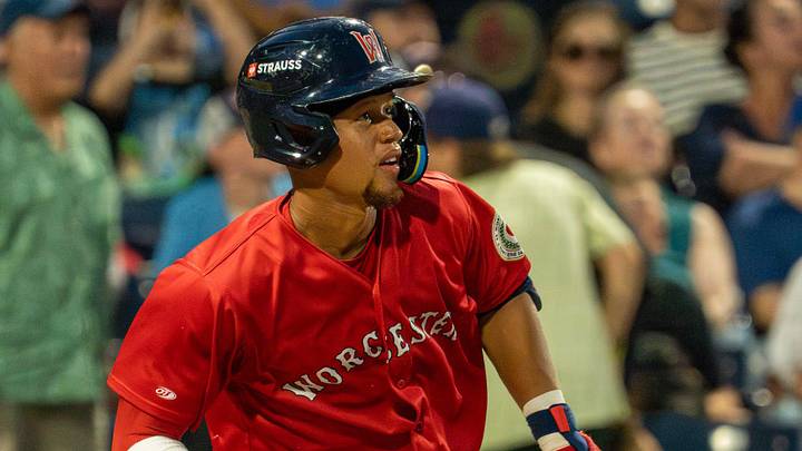 Worcester’s Kristian Campbell watches his two-run home run in the fifth inning against Lehigh Valley July 29 at Polar Park. Worcester’s Kristian Campbell watches his two-run home run in the fifth inning against Lehigh Valley July 29 at Polar Park.