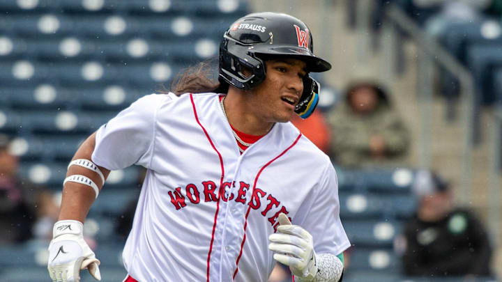 Worcester center fielder Jhostynxon Garcia runs the bases after hitting a first inning home run against the Durham Bulls.