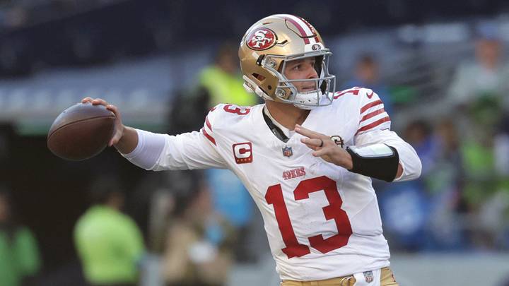 San Francisco 49ers quarterback Brock Purdy (13) drops back to pass against the Seattle Seahawks during the first half at Lumen Field. San Francisco 49ers quarterback Brock Purdy (13) drops back to pass against the Seattle Seahawks during the first half at Lumen Field.
