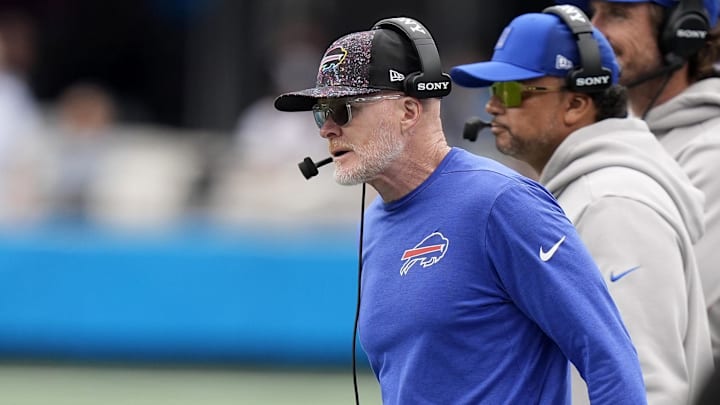 Oct 26, 2025; Charlotte, North Carolina, USA; Buffalo Bills head coach Sean McDermott against the Carolina Panthers. Oct 26, 2025; Charlotte, North Carolina, USA; Buffalo Bills head coach Sean McDermott against the Carolina Panthers.