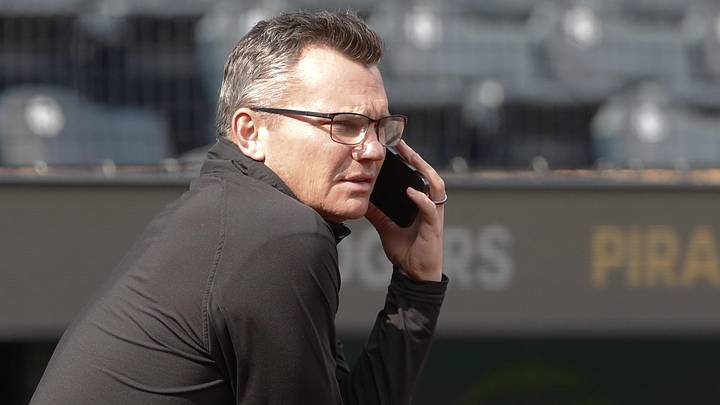 Jun 5, 2024; Pittsburgh, Pennsylvania, USA; Pittsburgh Pirates general manager Ben Cherington speaks on the phone in the dugout before the Pirates host the Los Angeles Dodgers at PNC Park. Mandatory Credit: Charles LeClaire-Imagn Images Jun 5, 2024; Pittsburgh, Pennsylvania, USA; Pittsburgh Pirates general manager Ben Cherington speaks on the phone in the dugout before the Pirates host the Los Angeles Dodgers at PNC Park. Mandatory Credit: Charles LeClaire-Imagn Images
