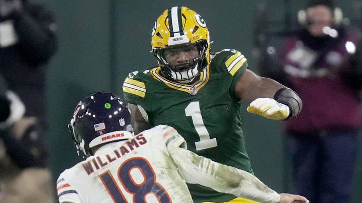 Green Bay Packers defensive end Micah Parsons (1) pressures Chicago Bears quarterback Caleb Williams last season. Green Bay Packers defensive end Micah Parsons (1) pressures Chicago Bears quarterback Caleb Williams last season.