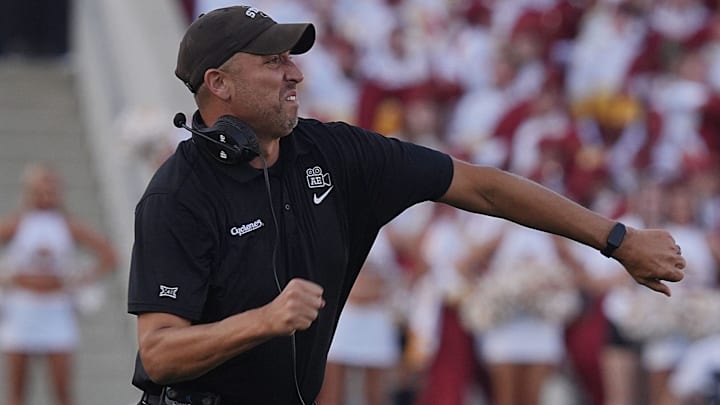 Iowa State Cyclones' football head coach Matt Campbell reacts during the first quarter game against Arizona in the Big-12 conference showdown on Sept. 27, 2025, at Jack Trice Stadium in Ames, Iowa.