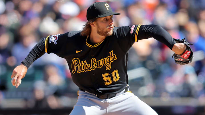 Mar 29, 2026; New York City, New York, USA; Pittsburgh Pirates relief pitcher Carmen Mlodzinski (50) pitches against the New York Mets during the second inning at Citi Field. Mandatory Credit: Brad Penner-Imagn Images Mar 29, 2026; New York City, New York, USA; Pittsburgh Pirates relief pitcher Carmen Mlodzinski (50) pitches against the New York Mets during the second inning at Citi Field. Mandatory Credit: Brad Penner-Imagn Images