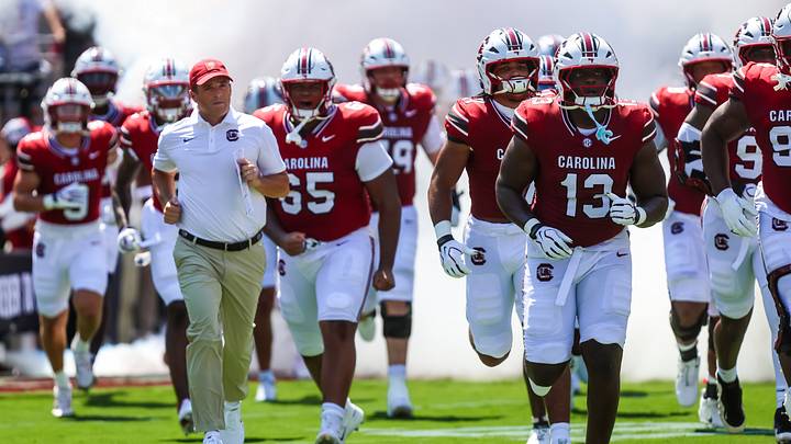 Sep 5, 2026; Columbia, South Carolina, USA;  South Carolina Gamecocks head coach Shane Beamer leads his team onto the field before their game against the Kent State Golden Flashes at Williams-Brice Stadium.  Mandatory Credit: Jeff Blake-Imagn Images