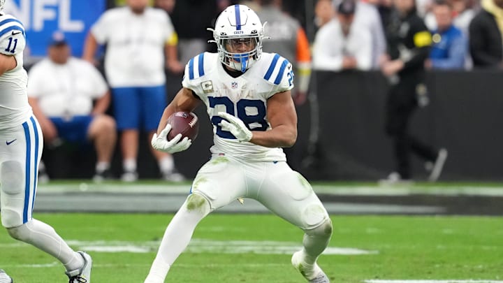 Nov 13, 2022; Paradise, Nevada, USA; Indianapolis Colts running back Jonathan Taylor (28) gains