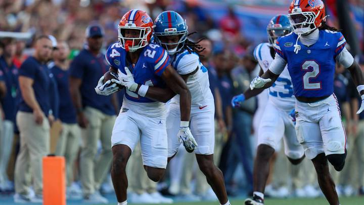 Florida running back London Montgomery (24) runs  during the second half an NCAA football game against Mississippi at Steve Spurrier Field at Ben Hill Griffin Stadium in Gainesville, FL on Saturday, September 26, 2026. [Alan Youngblood/Gainesville Sun]