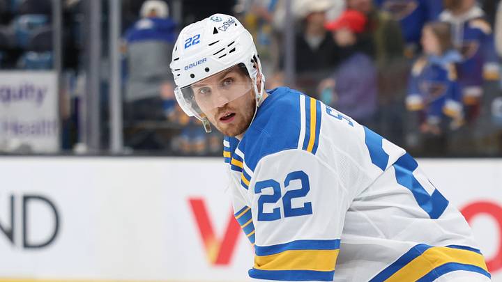 Apr 16, 2026; Salt Lake City, Utah, USA; St. Louis Blues center Pius Suter (22) warms up before a game against the Utah Mammoth at Delta Center. Mandatory Credit: Rob Gray-Imagn Images