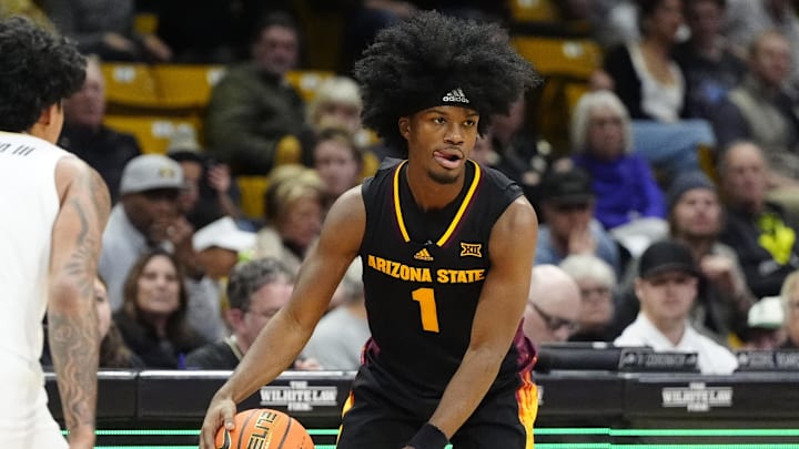 Arizona State Sun Devils guard Alston Mason (1) controls the ball in the first half against the Colorado Buffaloes at CU Events Center.