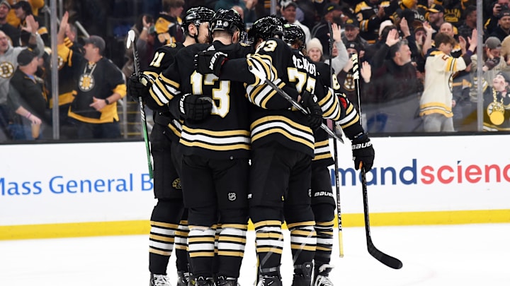 Feb 6, 2024; Boston, Massachusetts, USA; Boston Bruins left wing James van Riemsdyk (21) center