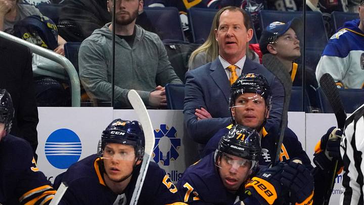 Mar 31, 2019; Buffalo, NY, USA; Buffalo Sabres head coach Phil Housley watches play during the second period against the Columbus Blue Jackets at KeyBank Center. Mandatory Credit: Kevin Hoffman-USA TODAY Sports Mar 31, 2019; Buffalo, NY, USA; Buffalo Sabres head coach Phil Housley watches play during the second period against the Columbus Blue Jackets at KeyBank Center. Mandatory Credit: Kevin Hoffman-USA TODAY Sports